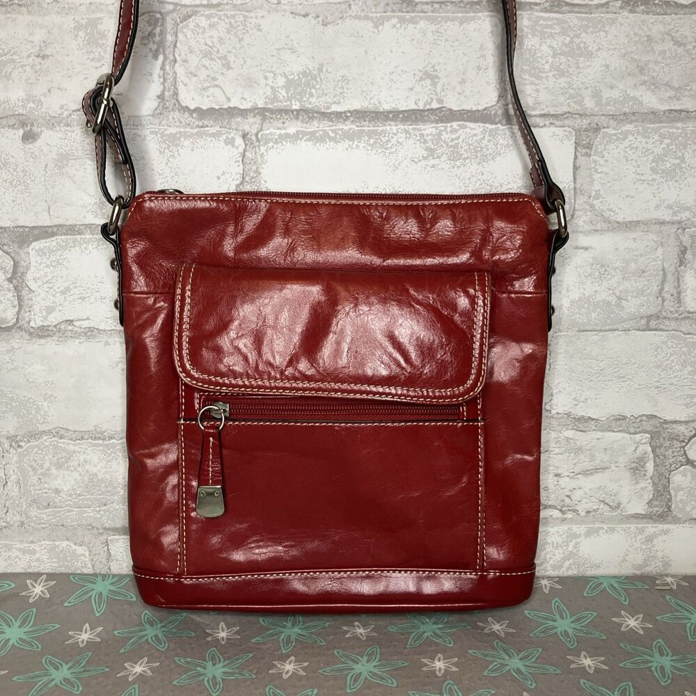 Giani Bernini Cross Body Convertible Shoulder Bag Red Leather Zip Close